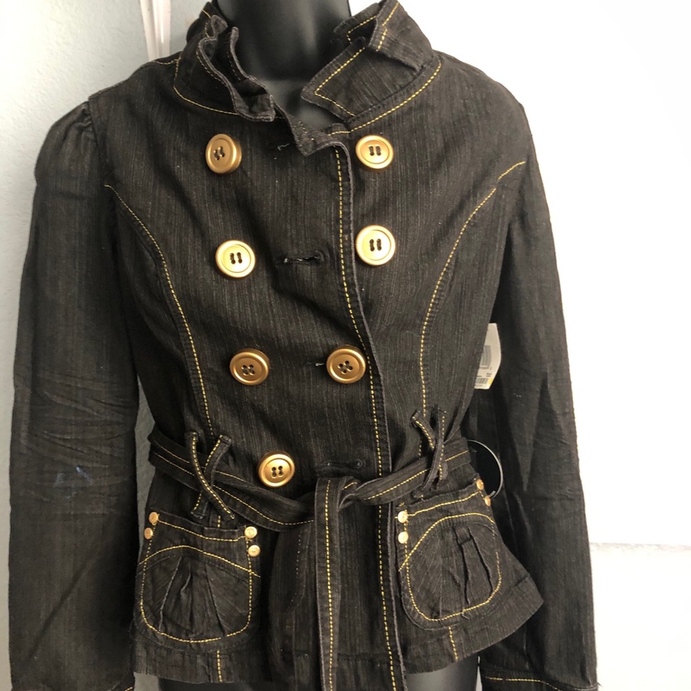 Black Denim jacket with big gold button.